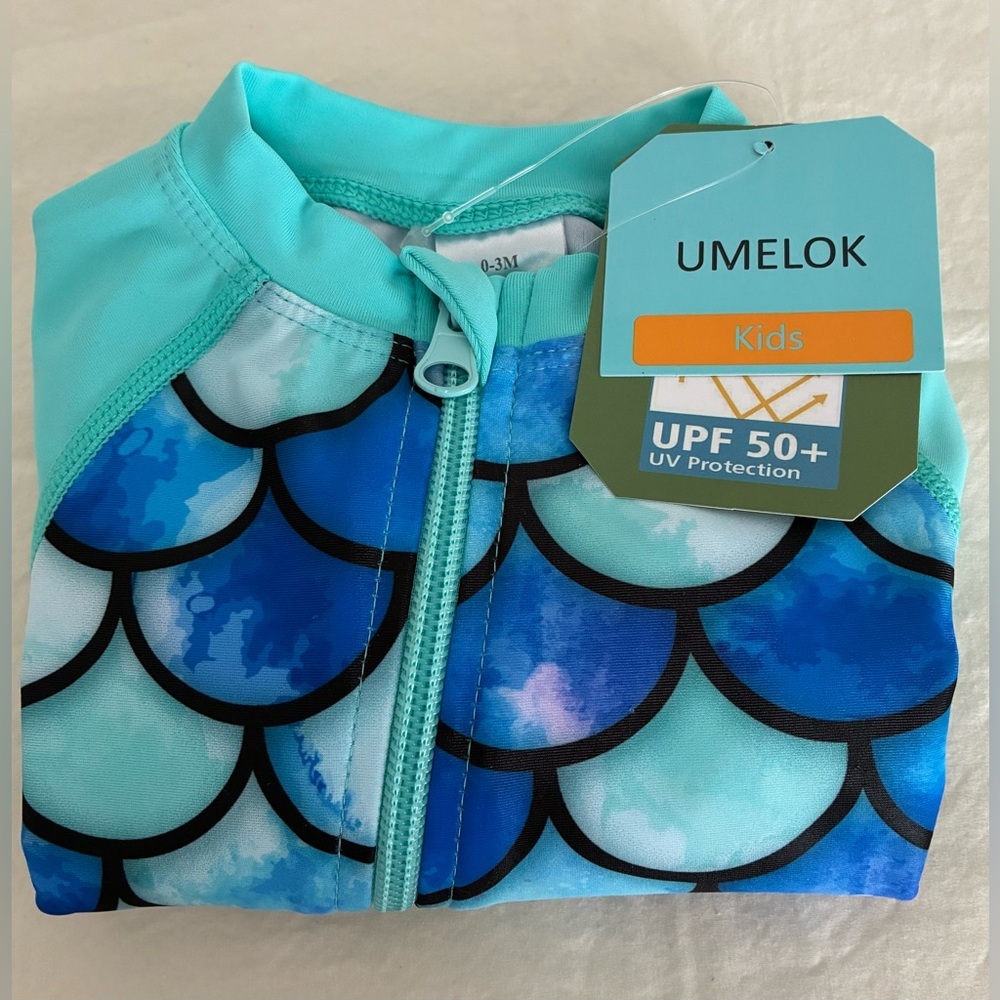 NWT Umelok Kid’s Mermaid Scale Pattern Full-Zip Swim Wear UPF 50+; Size 0-3 mo - Picture 5 of 9